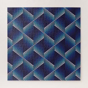 Blue Tones Geometric Wavy Pattern Jigsaw Puzzle