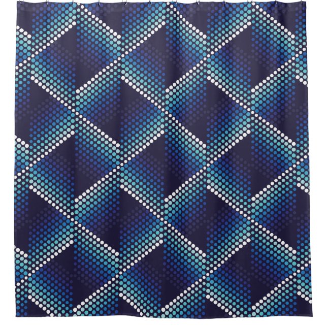 Blue Tones Geometric Wavy Pattern Shower Curtain (Front)