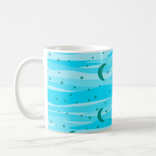 Blue Tones Night Sky - Moon & Stars Pattern Coffee Mug