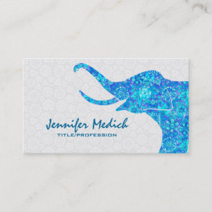 Blue Tones Retro Floral Elephant Business Card