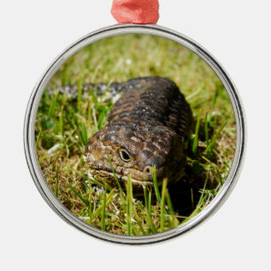 Blue Tongue Lizard Creeping In The Grass, Metal Tree Decoration