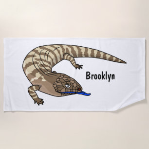 Blue tongue lizard reptile cartoon  beach towel