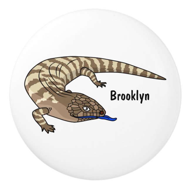Blue tongue lizard reptile cartoon ceramic knob (Front)