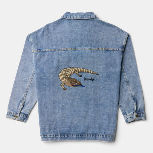 Blue tongue lizard reptile cartoon denim jacket