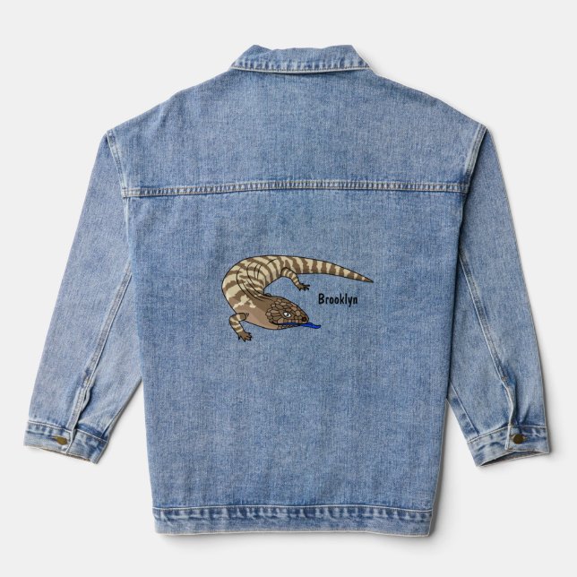 Blue tongue lizard reptile cartoon denim jacket (Back)