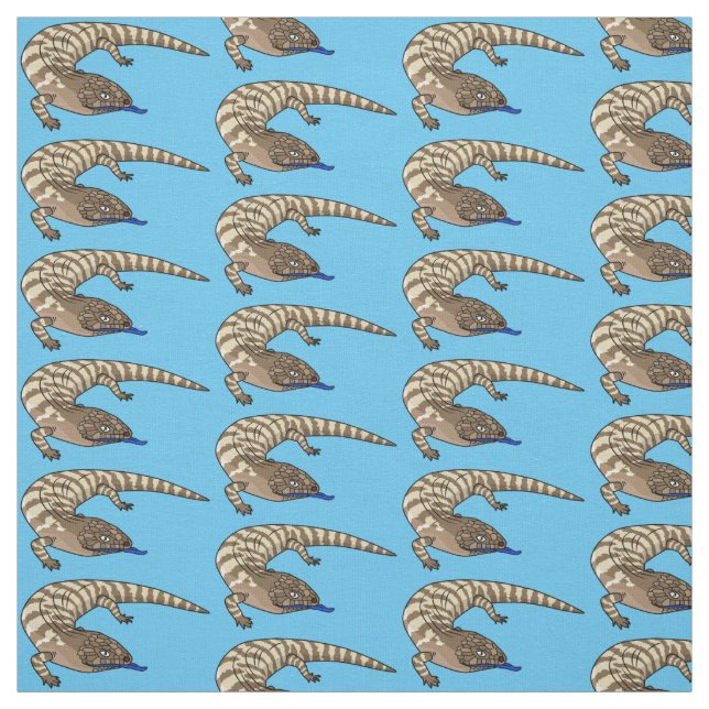 Blue tongue lizard reptile cartoon  fabric (Swatch)