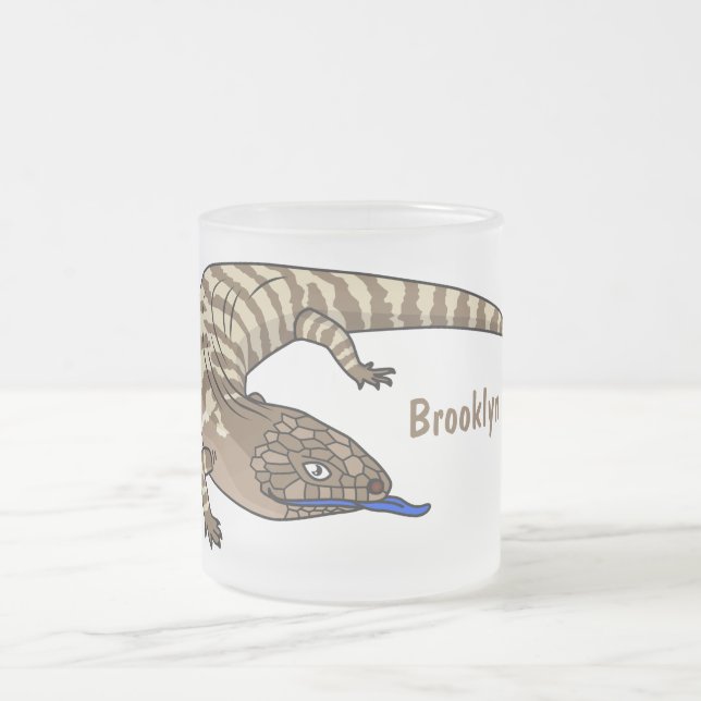 Blue tongue lizard reptile cartoon  frosted glass coffee mug (Center)