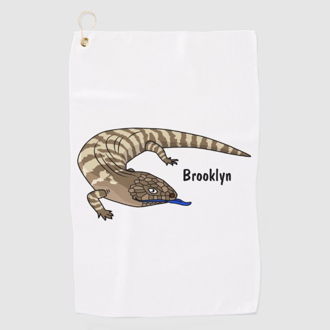 Blue tongue lizard reptile cartoon golf towel (Front)