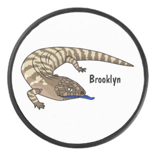 Blue tongue lizard reptile cartoon hockey puck
