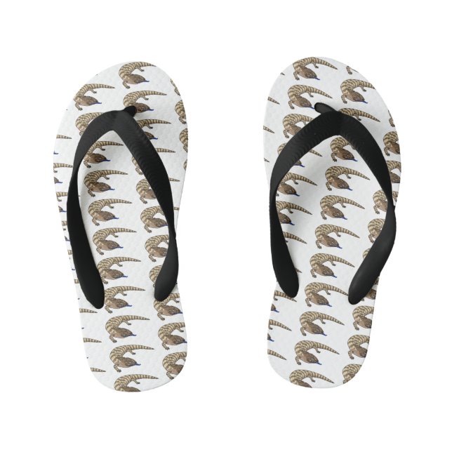 Blue tongue lizard reptile cartoon kid's flip flops (Footbed)