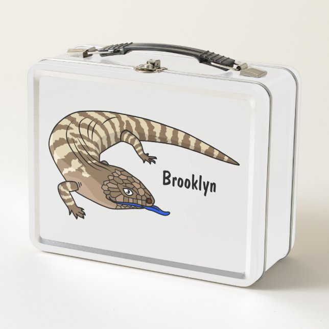 Blue tongue lizard reptile cartoon metal lunch box (Front)