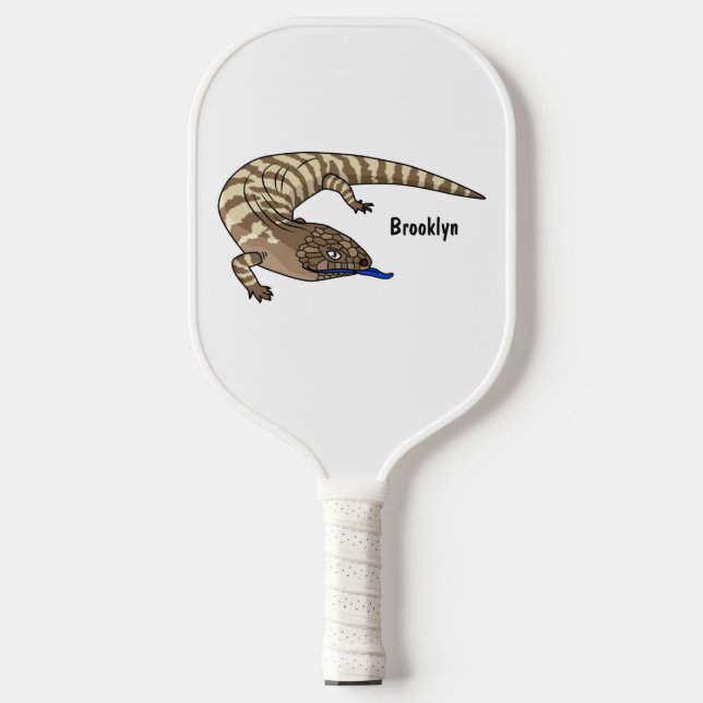 Blue tongue lizard reptile cartoon pickleball paddle (Front)
