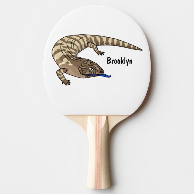 Blue tongue lizard reptile cartoon ping pong paddle (Front)