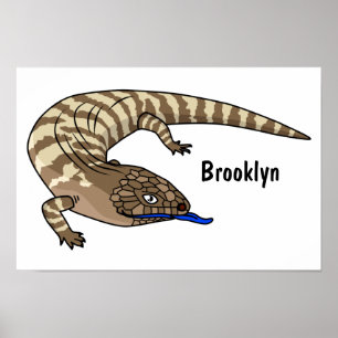 Blue tongue lizard reptile cartoon poster