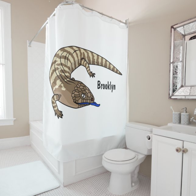 Blue tongue lizard reptile cartoon shower curtain (In Situ)