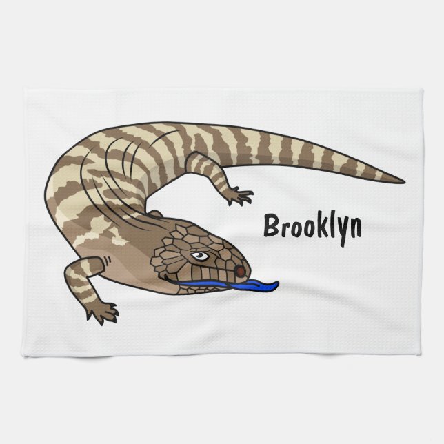Blue tongue lizard reptile cartoon tea towel (Horizontal)