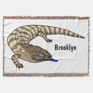 Blue tongue lizard reptile cartoon throw blanket