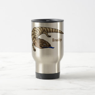 Blue tongue lizard reptile cartoon travel mug
