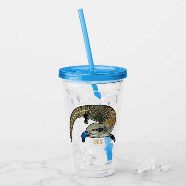 Blue-tongued skink cartoon illustration acrylic tumbler (Front Ice)