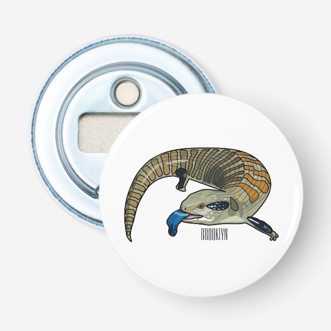 Blue-tongued skink cartoon illustration bottle opener (Front)