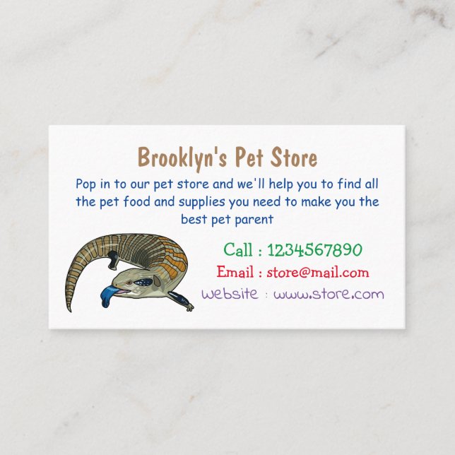 Blue-tongued skink cartoon illustration business card (Front)