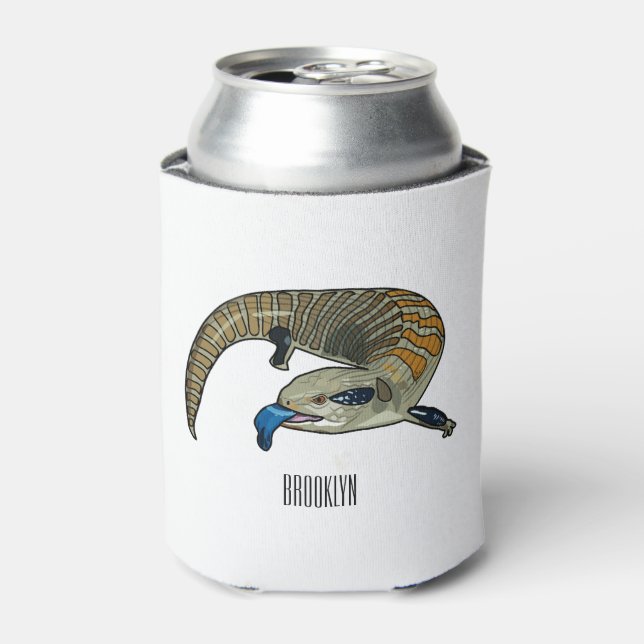 Blue-tongued skink cartoon illustration can cooler (Can Front)