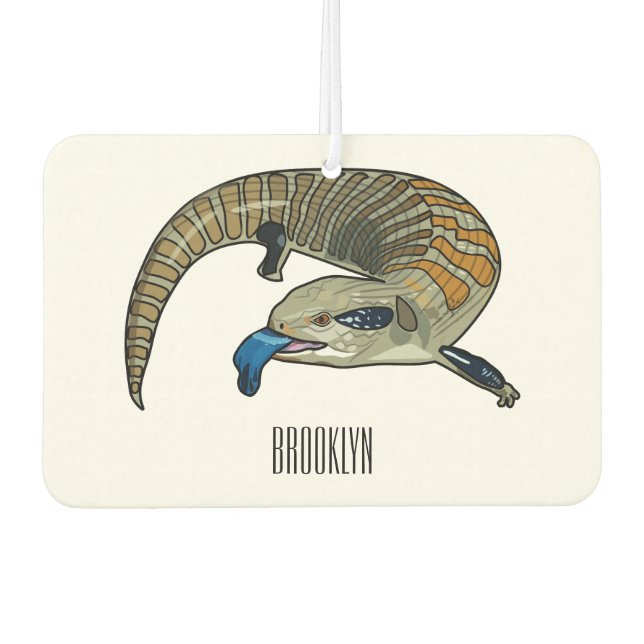 Blue-tongued skink cartoon illustration car air freshener (Front)