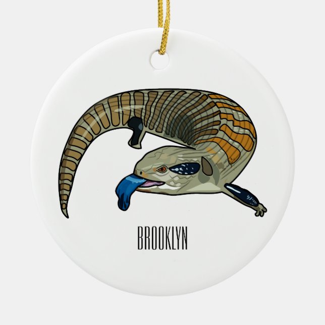 Blue-tongued skink cartoon illustration ceramic tree decoration (Front)