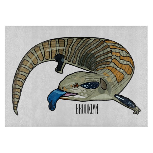 Blue-tongued skink cartoon illustration cutting board (Front)