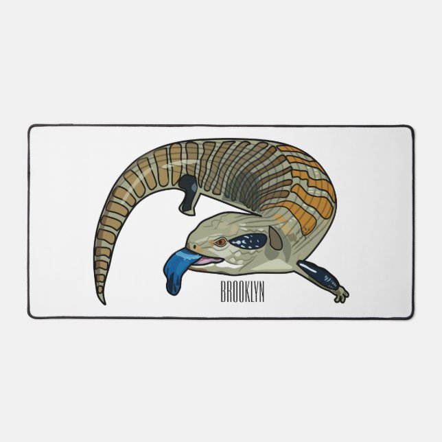 Blue-tongued skink cartoon illustration desk mat (Front)