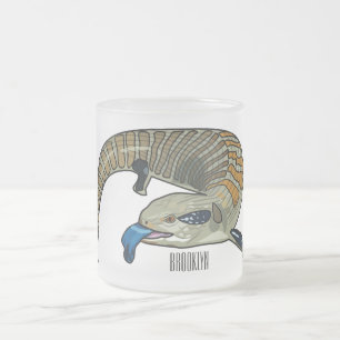 Blue-tongued skink cartoon illustration frosted glass coffee mug