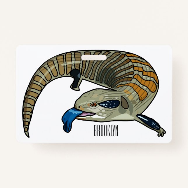 Blue-tongued skink cartoon illustration ID badge (Front)