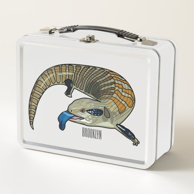 Blue-tongued skink cartoon illustration metal lunch box (Front)