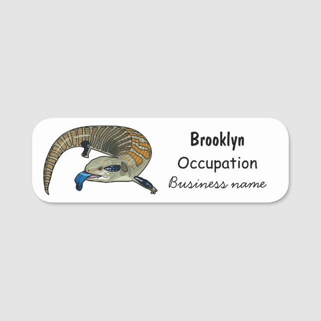 Blue-tongued skink cartoon illustration name tag (Front)