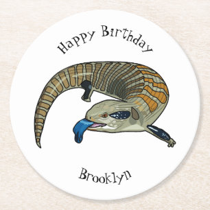 Blue-tongued skink cartoon illustration round paper coaster
