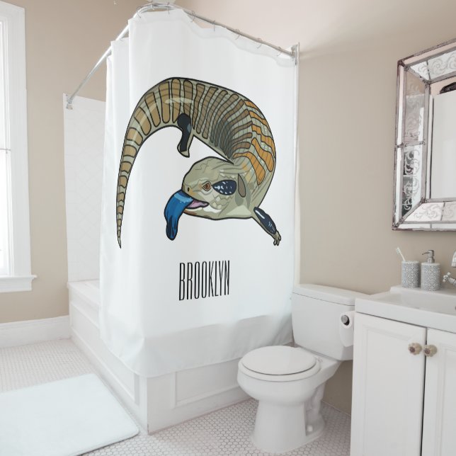 Blue-tongued skink cartoon illustration shower curtain (In Situ)