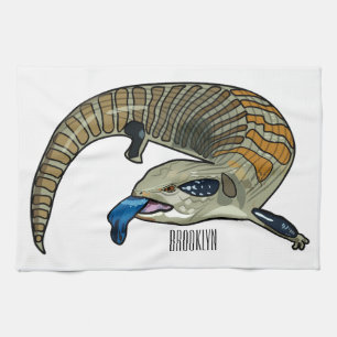 Blue-tongued skink cartoon illustration tea towel