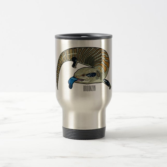 Blue-tongued skink cartoon illustration travel mug (Center)
