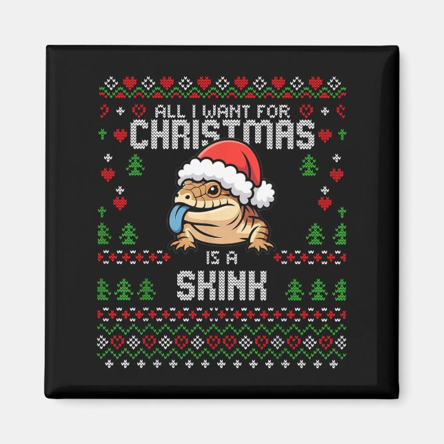 Blue Tongued Skink Christmas Ugly Xmas Sweater Her Magnet (Front)