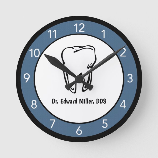 Blue Tooth Dentist Office Custom Round Clock (Front)