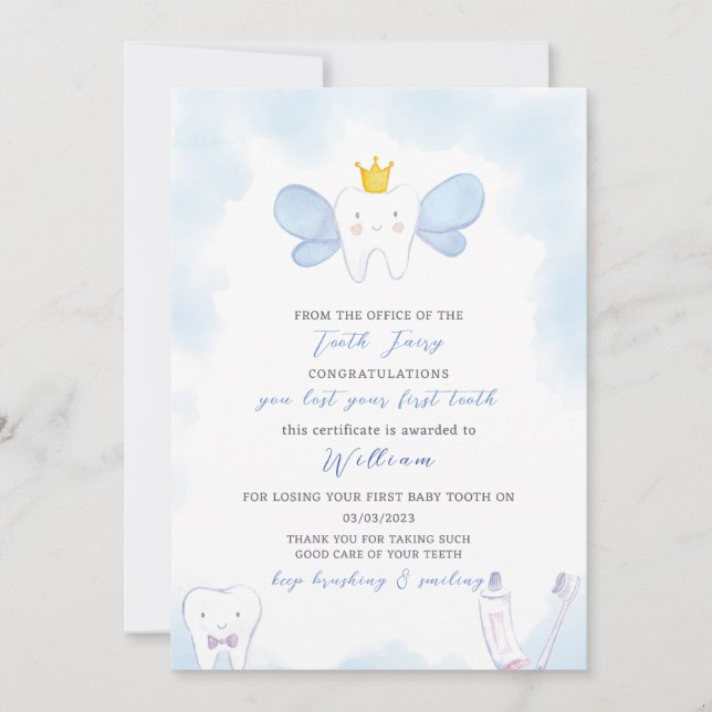 Blue Tooth Fairy Letter Invitation (Front)