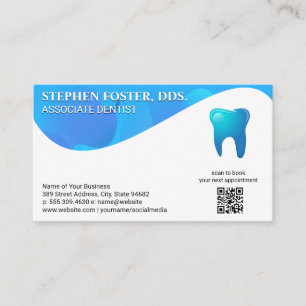 Blue Tooth Logo Dentistry QR Code Custom Business Card
