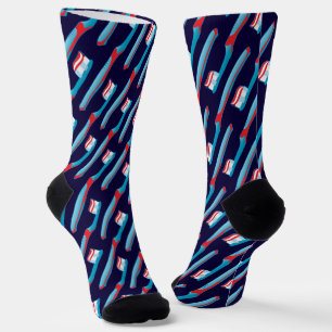 Blue Toothbrush Stripes Dentist Dental Surgeon Socks