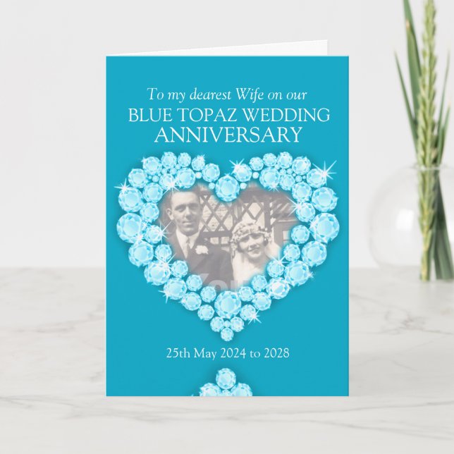 Blue topaz 4th wedding anniversary wife photo card (Front)