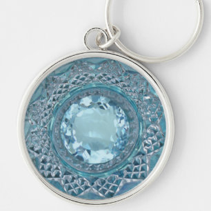 Blue Topaz and Cut Glass Key Ring