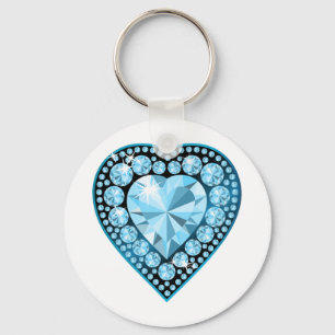 Blue Topaz Gem Heart Key Ring