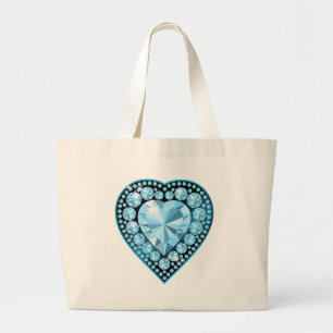 Blue Topaz Gem Heart Large Tote Bag