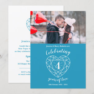 Blue topaz heart anniversary 4 years photo invites