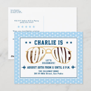 Blue TopOne Fighter Pilot Themed First Birthday Postcard