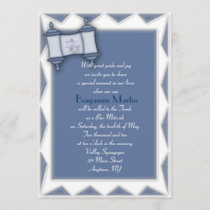 Blue Torah Bar Mitzvah Invitation